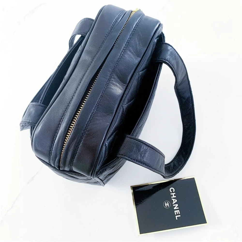 CHANEL Black Leather Gold Chain Small Top Handle Satchel Bag